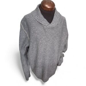 Allen Flusser NWT Blue Grey Wool Blend Heritage Shawl Collar Pullover Sweater L